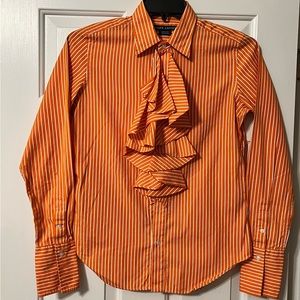 Ralph Lauren button up long sleeve blouse with ruffles. Size 10